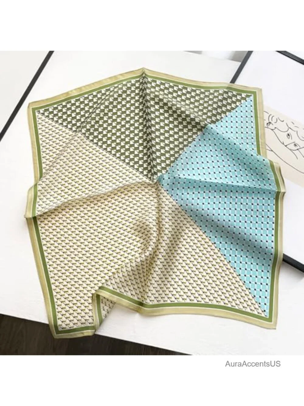 100% Mulberry Silk Printed Square Neckerchief Scarf for Women
